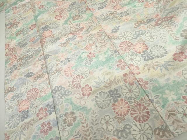 平和屋着物▽上質な紬 単衣 松竹梅文 正絹 逸品 AABI7275cs