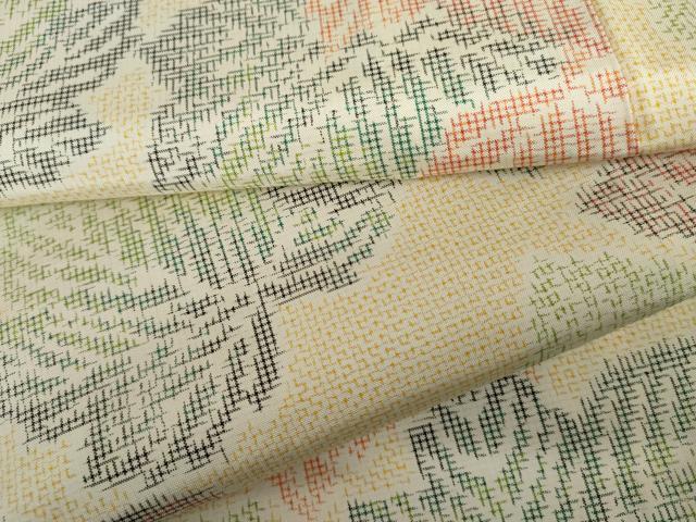 平和屋着物▽上質な紬 単衣 葉尽くし 正絹 逸品 AABI7276cs