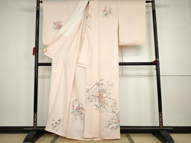 平和屋着物▽訪問着 単衣 友禅 吉祥梅松文 正絹 逸品 AABI7287cs
