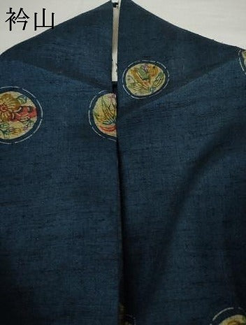 平和屋着物▽上質な紬 単衣 型染め 花丸文 正絹 逸品 AABI7291cs