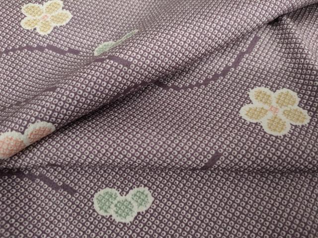 平和屋着物▽上質な小紋 単衣 芝梅文 正絹 逸品 AABI7307cs
