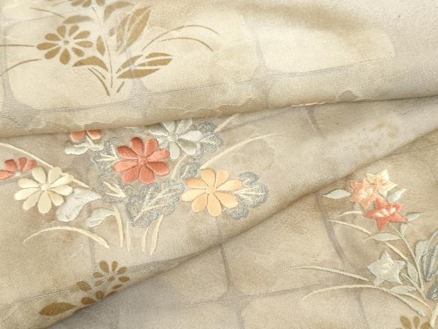 平和屋着物▽訪問着 単衣 刺繍 草花文 暈し染め 金糸 金彩 正絹 逸品 AABI7308cs
