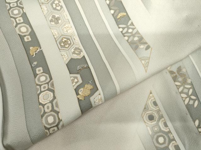 平和屋着物▽訪問着 単衣 刺繍 亀甲花文 暈し染め 金糸 金彩 正絹 逸品 AABI7309cs