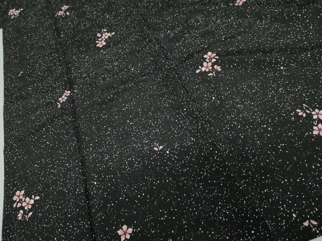 平和屋着物▽小紋 単衣 枝花文 黒地 洗える着物 AABI7311cs