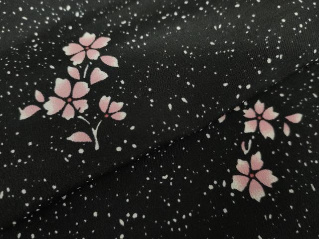 平和屋着物▽小紋 単衣 枝花文 黒地 洗える着物 AABI7311cs