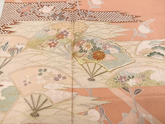 平和屋着物●訪問着 駒刺繍 扇面花文 金銀彩 正絹 逸品 AABI7325ph