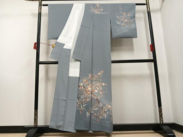 平和屋着物●訪問着 友禅 草花文 暈し染め 金彩 正絹 逸品 AABI7327ph