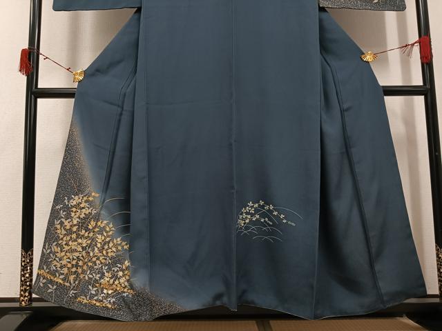 平和屋着物●訪問着 駒刺繍 草花文 暈し染め 金銀彩 正絹 逸品 AABI7328ph