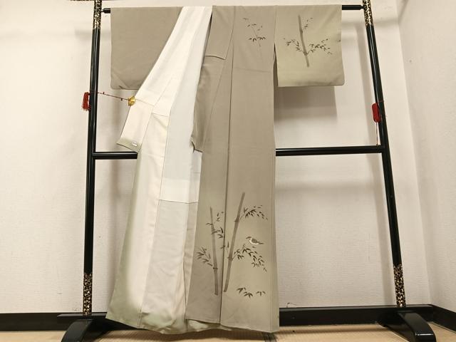平和屋着物●訪問着 手描き 鳥 笹 暈し染め 高島屋扱い 正絹 逸品 AABI7336ph