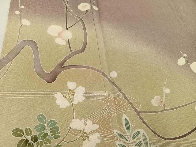 平和屋着物●訪問着 友禅 作家物 流水草花文 暈し染め 正絹 逸品 AABI7340ph