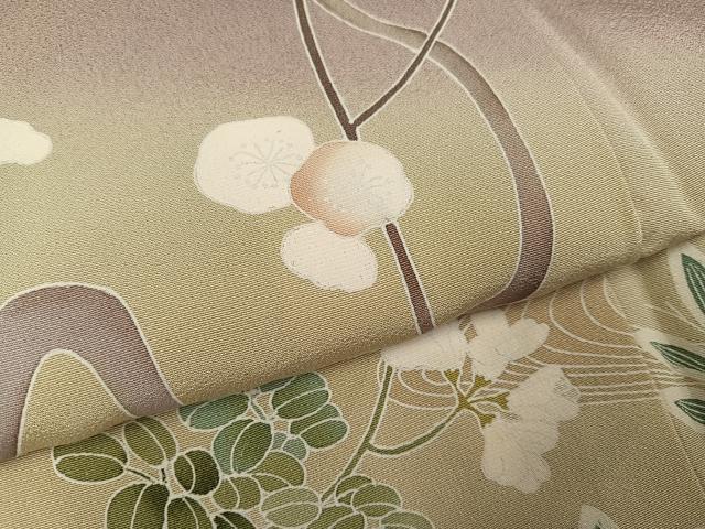 平和屋着物●訪問着 友禅 作家物 流水草花文 暈し染め 正絹 逸品 AABI7340ph
