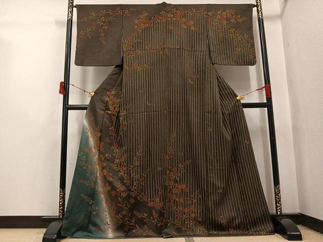 平和屋着物●訪問着 刺繍 草花舞蝶文 暈し染め 正絹 逸品 AABI7344ph
