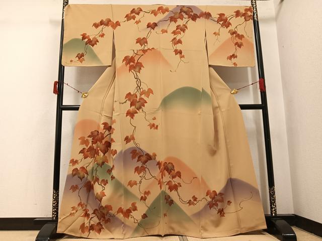 平和屋着物●訪問着 手描き 遠山蔦の葉文 暈し染め 金彩 正絹 逸品 未使用 AABI7345ph