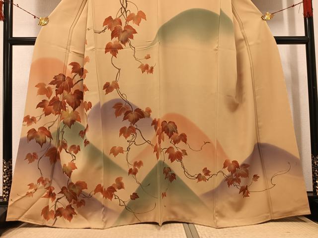 平和屋着物●訪問着 手描き 遠山蔦の葉文 暈し染め 金彩 正絹 逸品 未使用 AABI7345ph