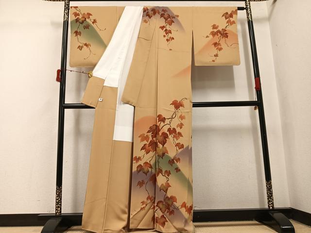 平和屋着物●訪問着 手描き 遠山蔦の葉文 暈し染め 金彩 正絹 逸品 未使用 AABI7345ph