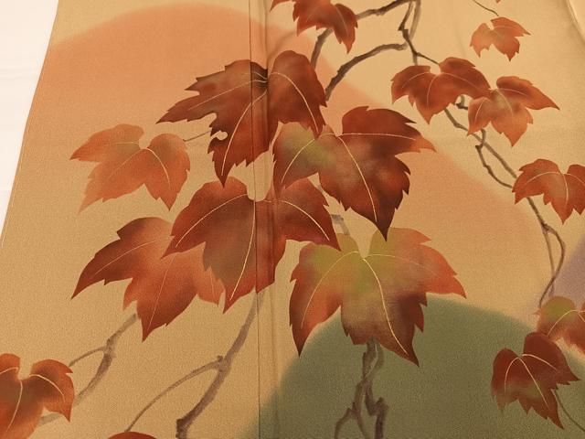 平和屋着物●訪問着 手描き 遠山蔦の葉文 暈し染め 金彩 正絹 逸品 未使用 AABI7345ph