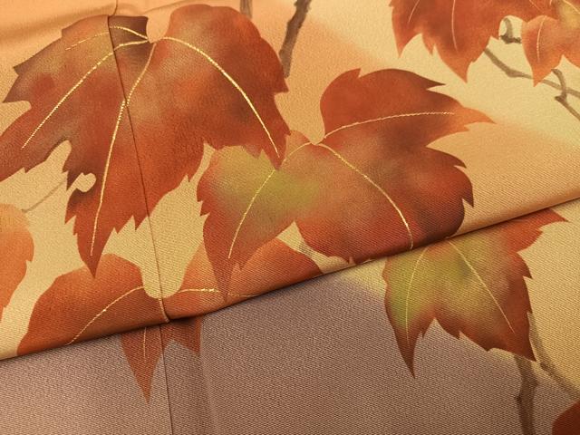 平和屋着物●訪問着 手描き 遠山蔦の葉文 暈し染め 金彩 正絹 逸品 未使用 AABI7345ph