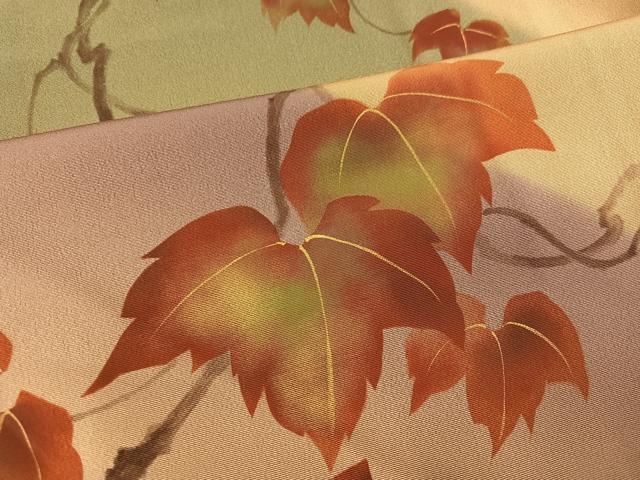 平和屋着物●訪問着 手描き 遠山蔦の葉文 暈し染め 金彩 正絹 逸品 未使用 AABI7345ph