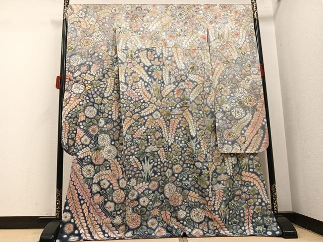 平和屋着物●豪華振袖 辻が花 絞り 銀通し地 ロング丈 正絹 逸品 AABI7356ph
