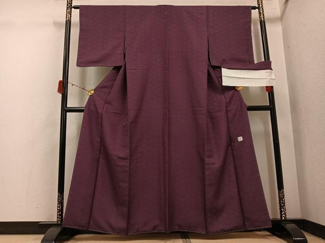 平和屋着物●山田高蔵 工房高蔵 お召 小葵文綾唐衣 色無地 煤竹色 反端付き 正絹 逸品 未使用 AABI7359ph