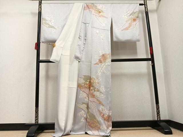 平和屋着物●創業460年・千總 訪問着 駒刺繍 絞り 草花文 金彩 正絹 逸品 AABI7360ph