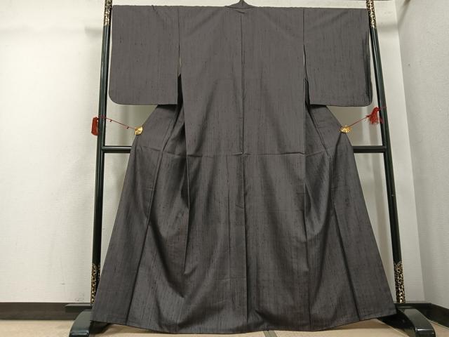 平和屋着物●上質な紬 色無地 消炭色 正絹 逸品 AABI7365ph
