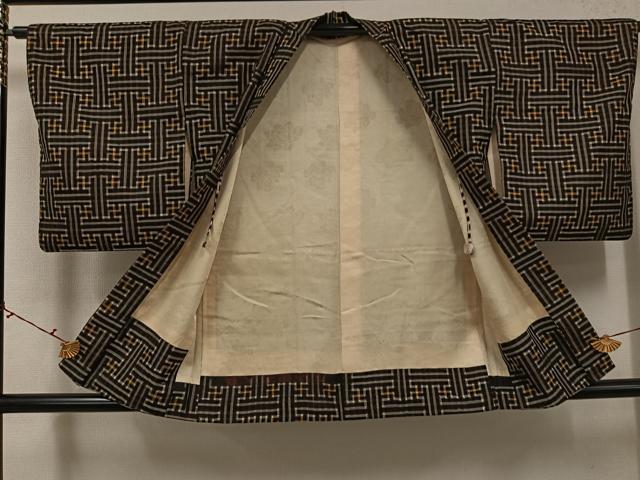 平和屋着物●本場大島紬 龍郷絣 秋名バラ アンサンブル 正絹 逸品 AABI7367ph