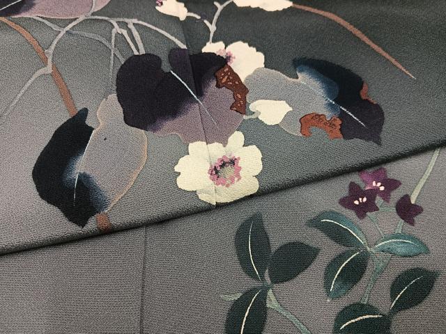 平和屋着物●染色作家 草野一騎 訪問着 枝花文 暈し染め 正絹 逸品 AABI7369ph