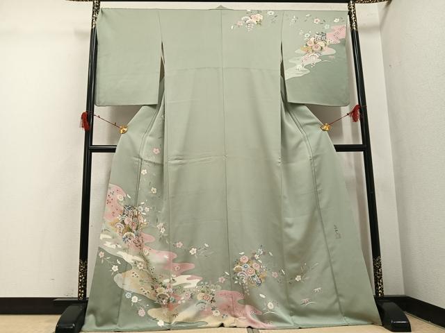 平和屋着物●訪問着 友禅 作家物 御所車花文 金彩 正絹 逸品 AABI7373ph
