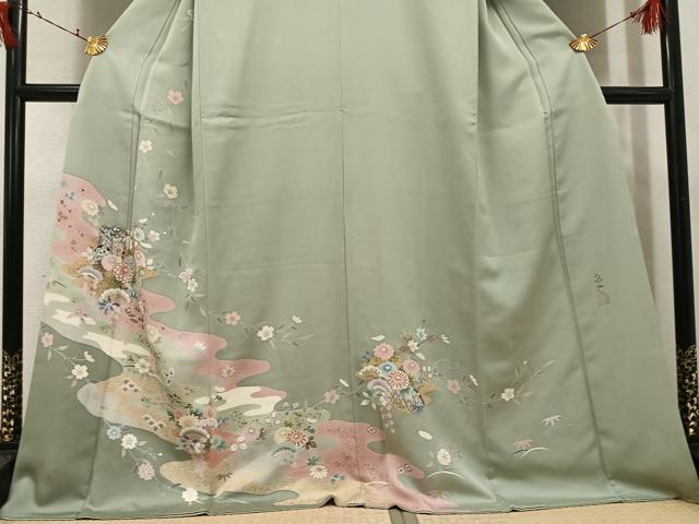 平和屋着物●訪問着 友禅 作家物 御所車花文 金彩 正絹 逸品 AABI7373ph