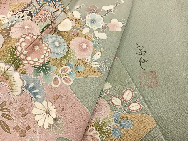 平和屋着物●訪問着 友禅 作家物 御所車花文 金彩 正絹 逸品 AABI7373ph