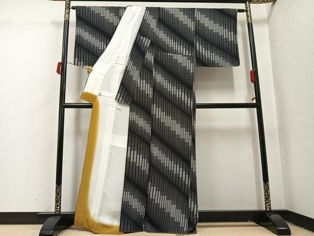 平和屋着物●上質な小紋 間道 黒地 正絹 逸品 AABI7377ph