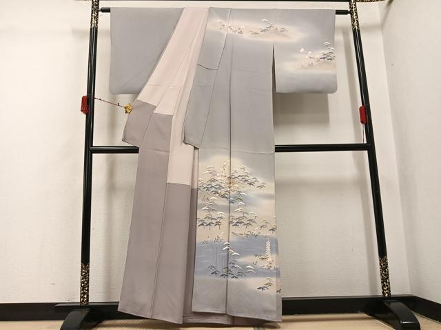 平和屋着物●京友禅の人間国宝 上野為二 訪問着 松竹梅風景文 暈し染め 正絹 逸品 AABI7383ph