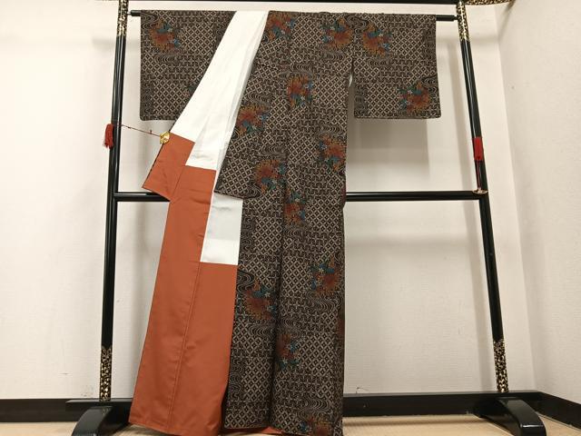 平和屋着物●本場大島紬 カタス9マルキ 流水吉祥花文 正絹 逸品 AABI7388ph