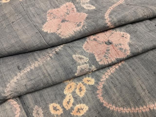 平和屋着物●生紬 絞り 流水花文 正絹 逸品 AABI7392ph