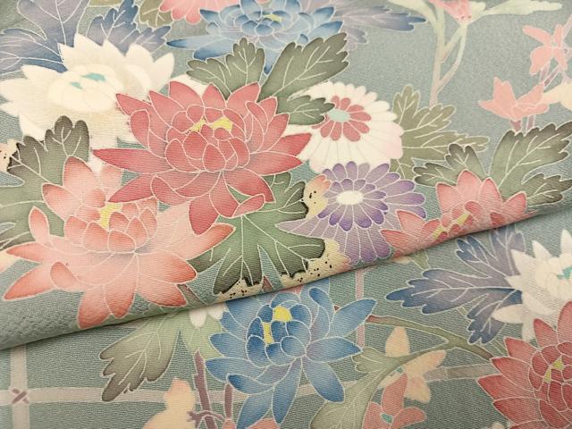 平和屋着物●本加賀友禅作家 岡本幸治 訪問着 枝花文 正絹 逸品 AABI7397ph