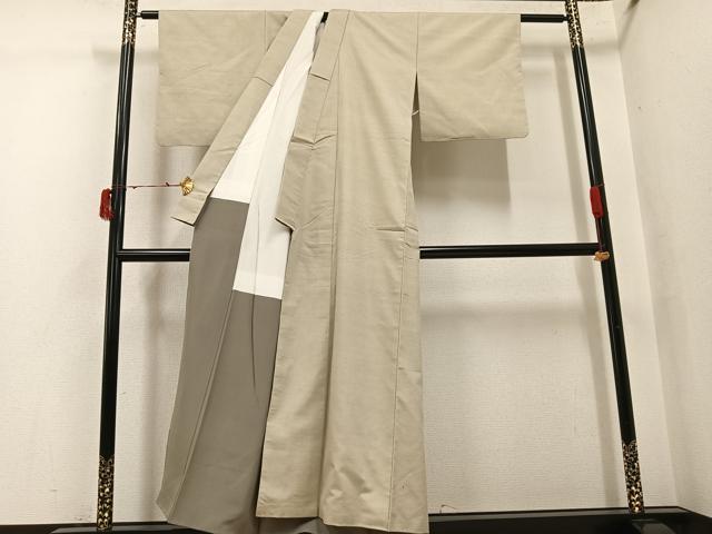 平和屋着物●上質な紬 色無地 白橡色 正絹 逸品 AABI7401ph
