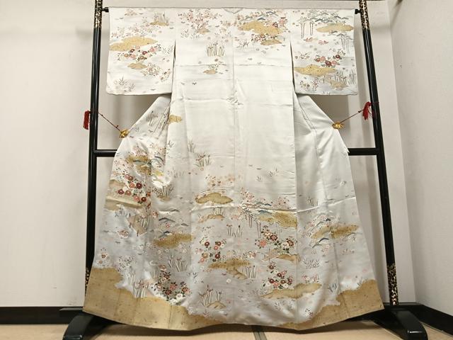 平和屋着物●訪問着 駒刺繍 松竹梅鴛鴦草花文 金彩 正絹 逸品 AABI7406ph