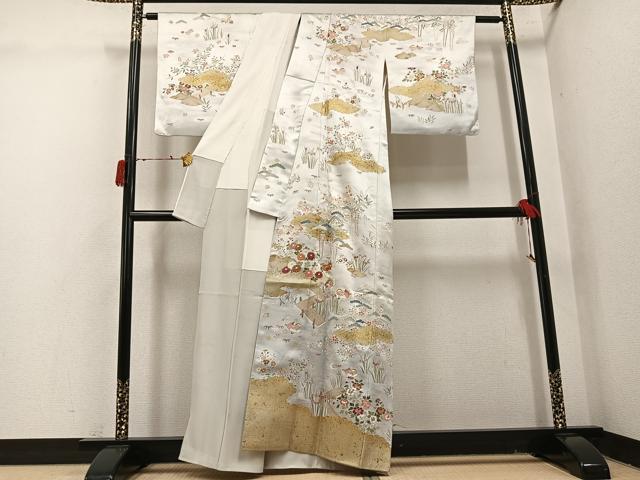 平和屋着物●訪問着 駒刺繍 松竹梅鴛鴦草花文 金彩 正絹 逸品 AABI7406ph