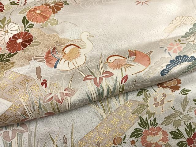 平和屋着物●訪問着 駒刺繍 松竹梅鴛鴦草花文 金彩 正絹 逸品 AABI7406ph