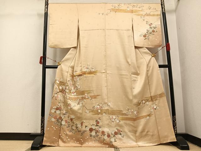 平和屋着物●訪問着 友禅 駒刺繍 枝花文 金彩 正絹 逸品 AABI7407ph