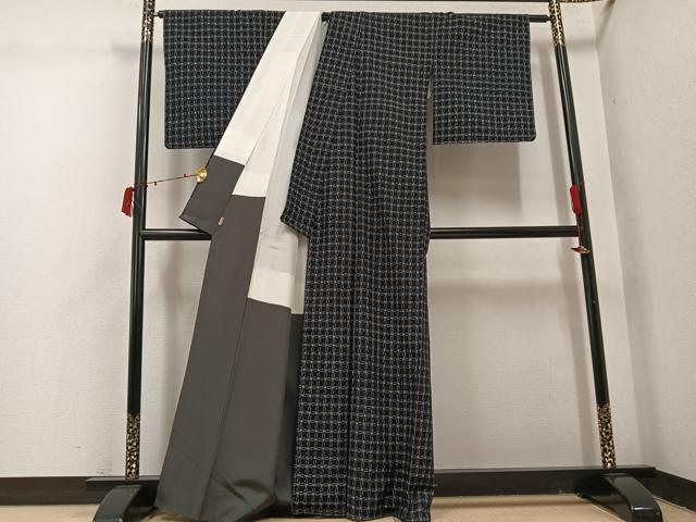 平和屋着物●上質な紬 格子 ますいわ屋扱い 正絹 逸品 未使用 AABI7408ph