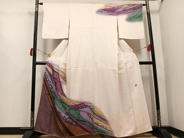 平和屋着物●中嶋まさひろ 蝋彩染作家 訪問着 幾何学文様 暈し染め 正絹 逸品 AABI7409ph