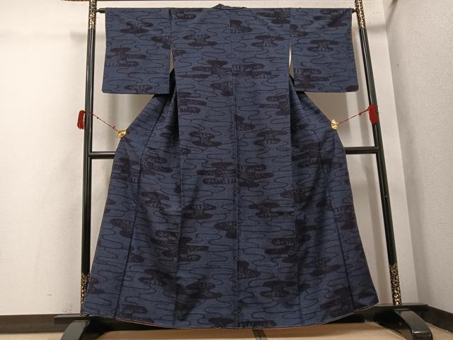 平和屋着物●結城紬 80亀甲 流水笹文 正絹 逸品 未使用 AABI7411ph