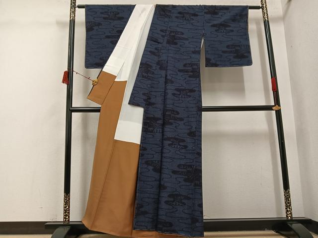 平和屋着物●結城紬 80亀甲 流水笹文 正絹 逸品 未使用 AABI7411ph
