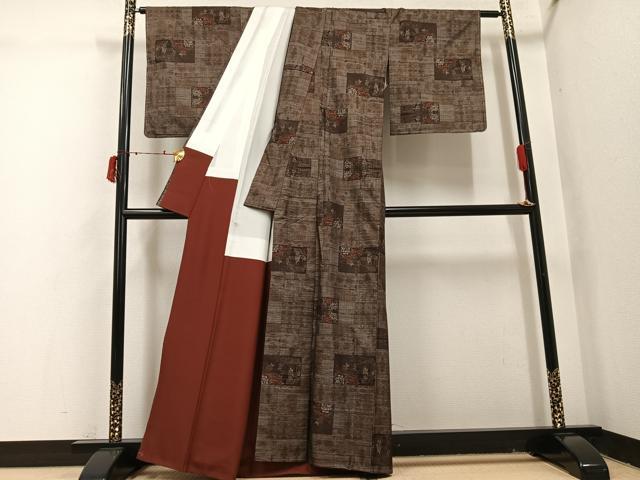 平和屋着物●本場大島紬 カタス9マルキ 色紙草花文 正絹 逸品 未使用 AABI7412ph