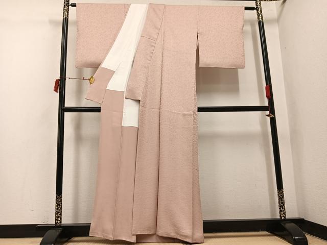 平和屋着物●上質な色無地 草花地紋 洗柿色 正絹 逸品 AABI7416ph