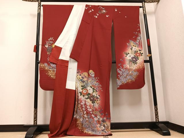 平和屋着物●豪華振袖 駒刺繍 御所車花文 暈し染め 金彩 正絹 逸品 AABI7422ph