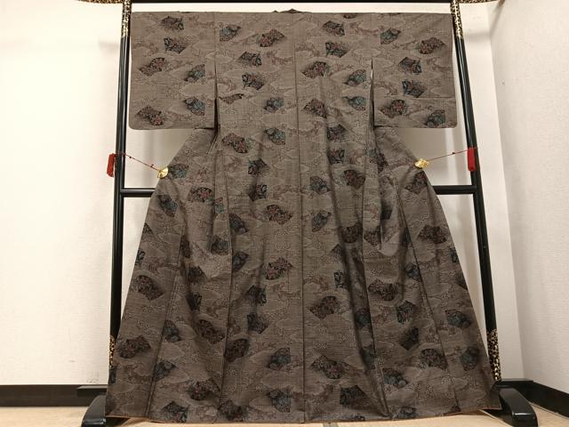 平和屋着物●本場大島紬 カタス7マルキ 雲重ね地紙花文 正絹 逸品 AABI7424ph