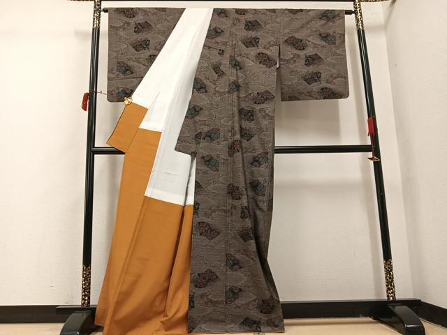 平和屋着物●本場大島紬 カタス7マルキ 雲重ね地紙花文 正絹 逸品 AABI7424ph